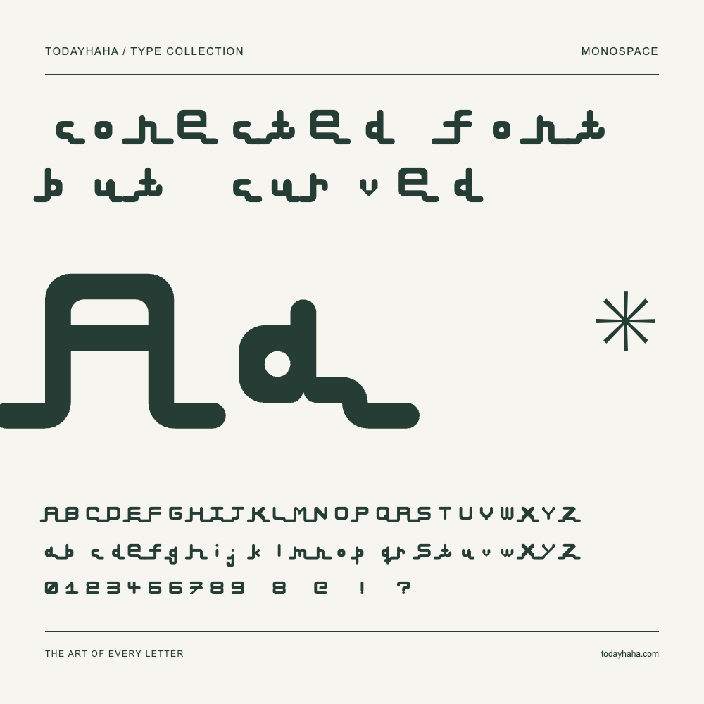 conected font but curved — Schriftmuster mit Großbuchstaben, Kleinbuchstaben und Ziffern