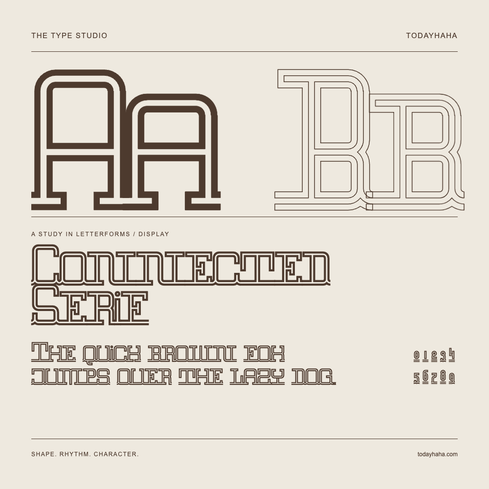 Connected Serif — Studio delle lettere con frase e numeri