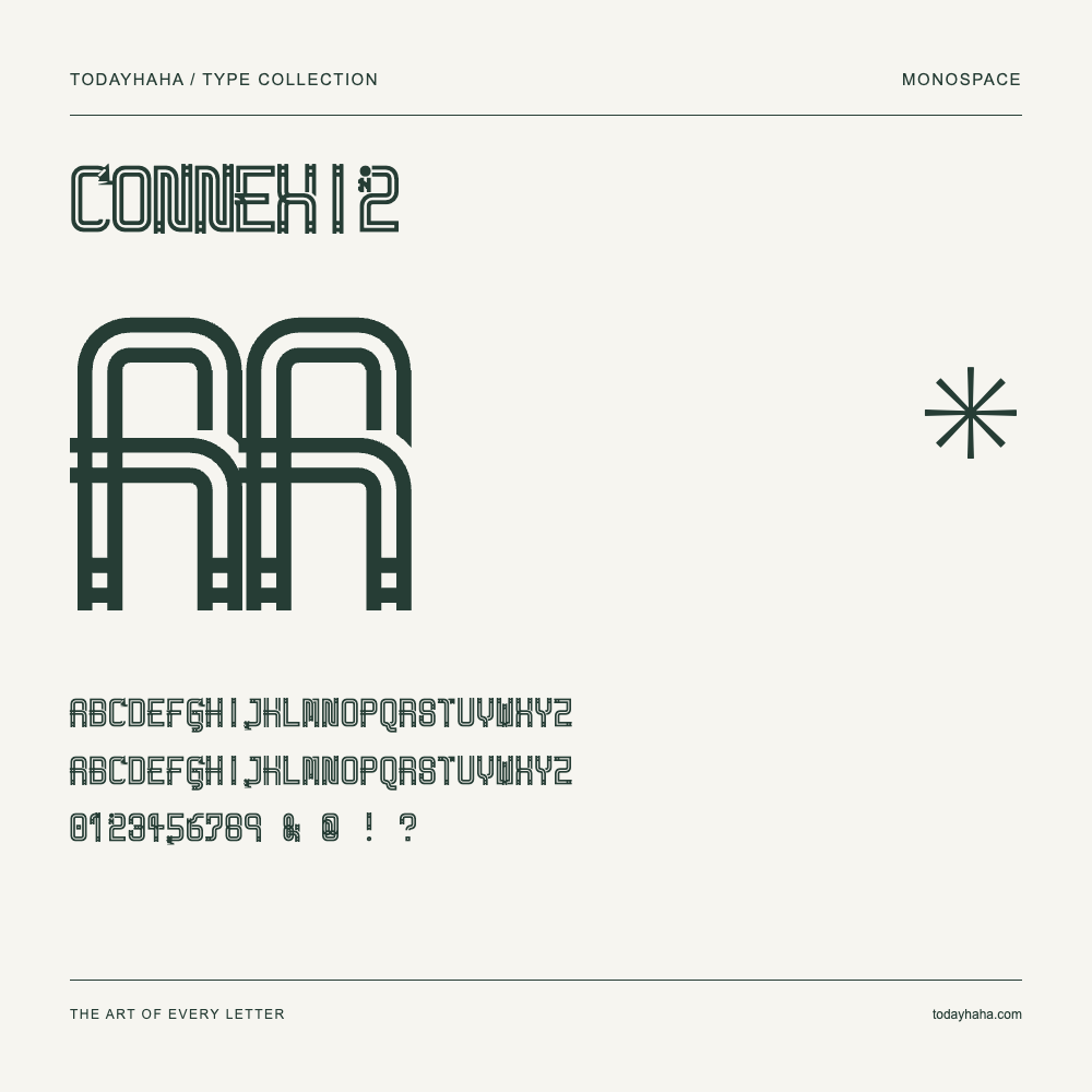 Connexi2 — Font specimen with uppercase and lowercase letters and numbers