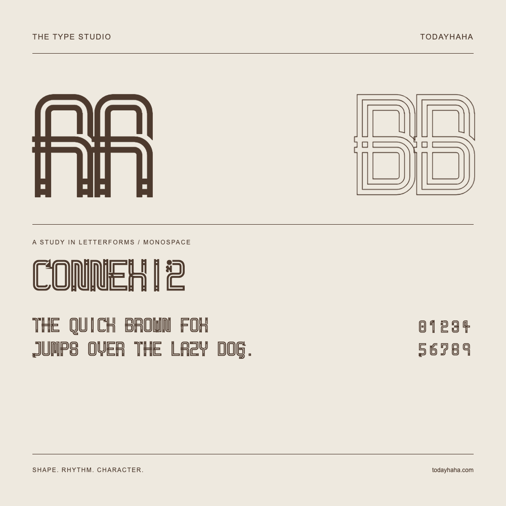 Connexi2 — Letterform study with sample sentence and numbers
