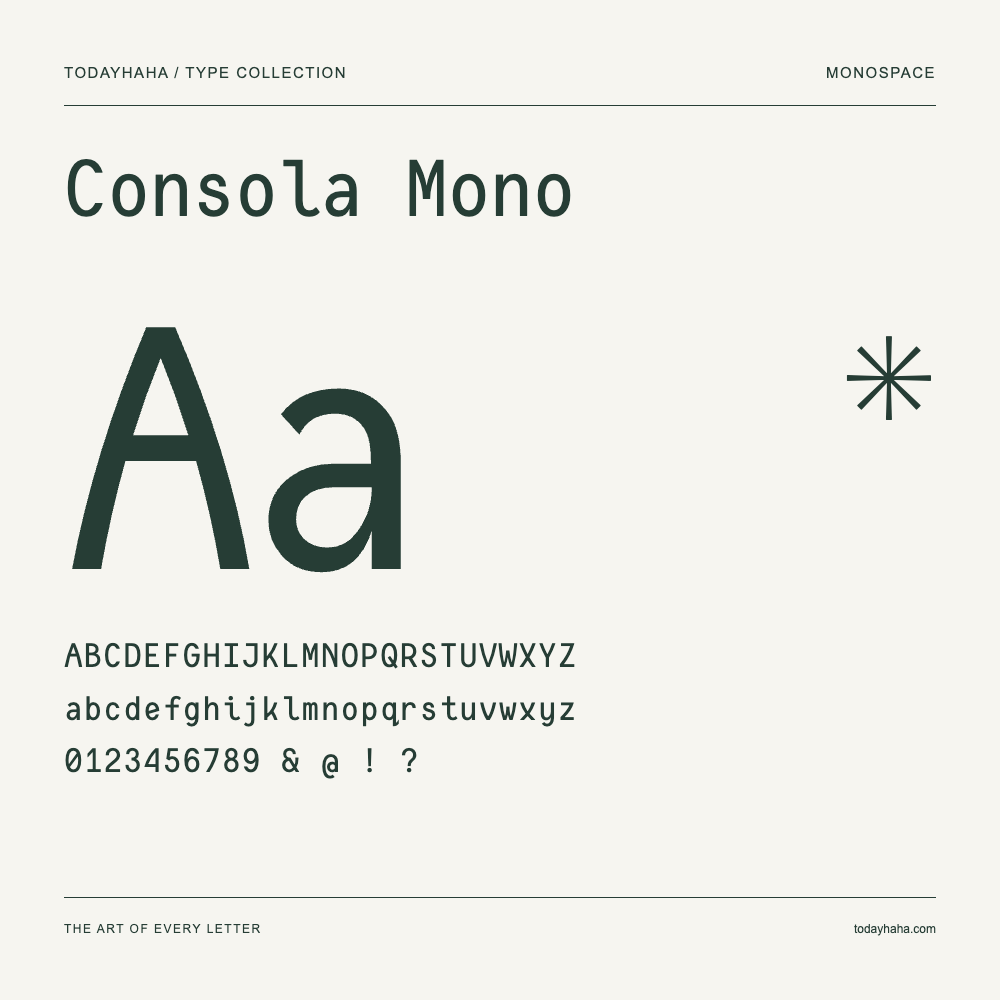 Consola Mono — Muestra de mayúsculas, minúsculas y números