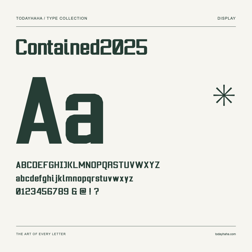 Contained2025 — Spécimen avec majuscules, minuscules et chiffres