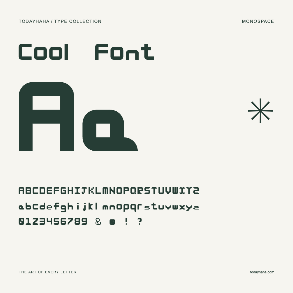 Cool Font — Campione con lettere maiuscole, minuscole e numeri