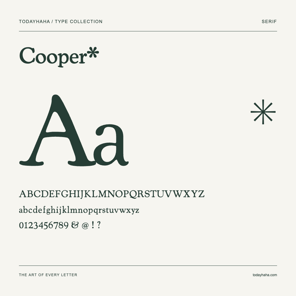 Cooper* — Schriftmuster mit Großbuchstaben, Kleinbuchstaben und Ziffern