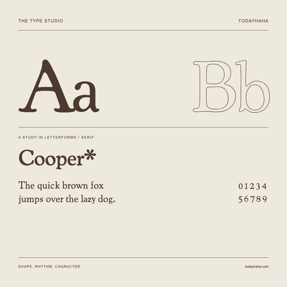 Cooper* — Buchstabenstudie mit Beispielsatz und Ziffern