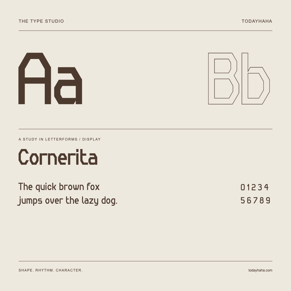 Cornerita — Studio delle lettere con frase e numeri