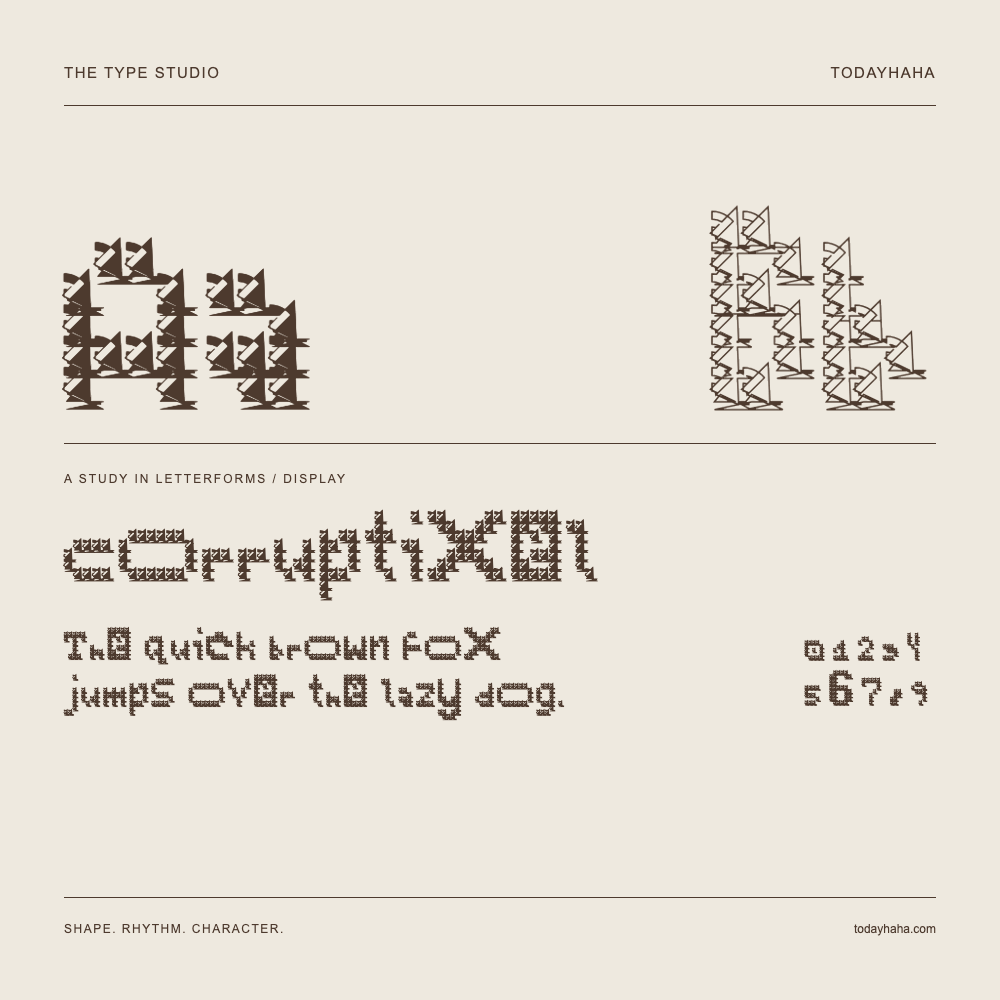 Corruptixel — Buchstabenstudie mit Beispielsatz und Ziffern