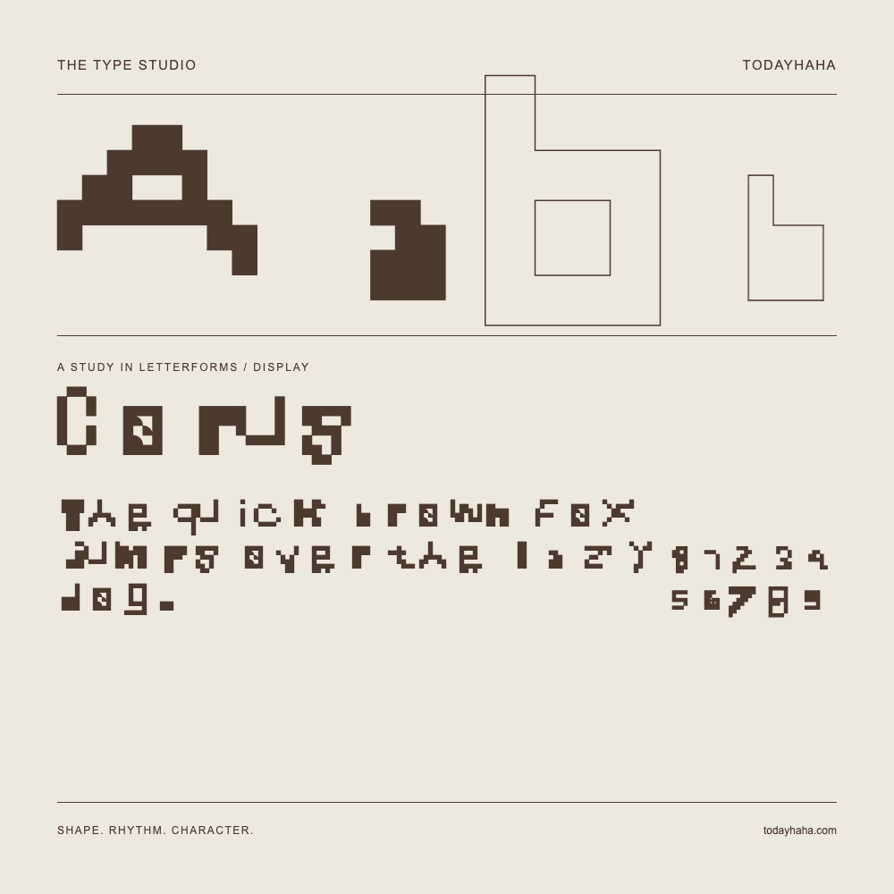 Corus — Buchstabenstudie mit Beispielsatz und Ziffern
