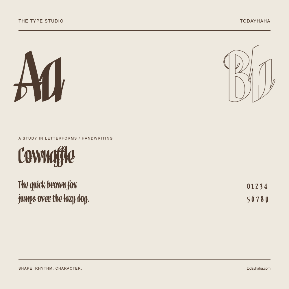 Cownaffle — 字形展示：示例句子与数字