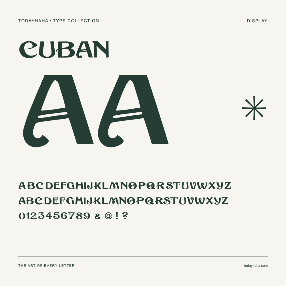 Cuban — Spécimen avec majuscules, minuscules et chiffres