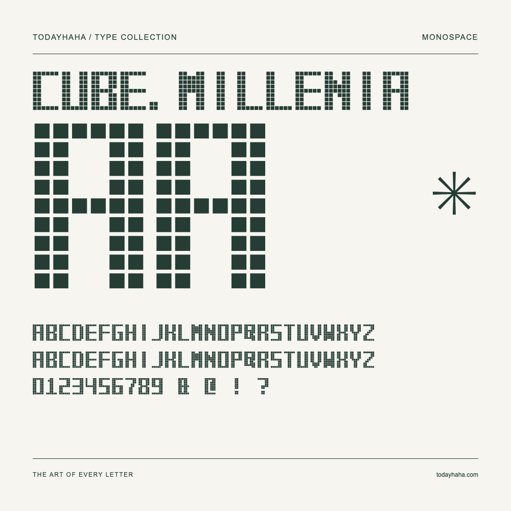 Cube.Millenia — Campione con lettere maiuscole, minuscole e numeri