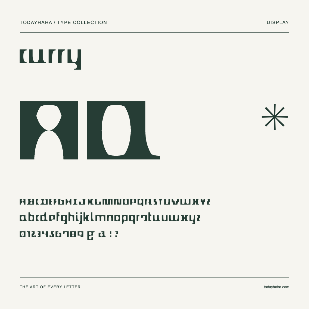 Curry — Spécimen avec majuscules, minuscules et chiffres