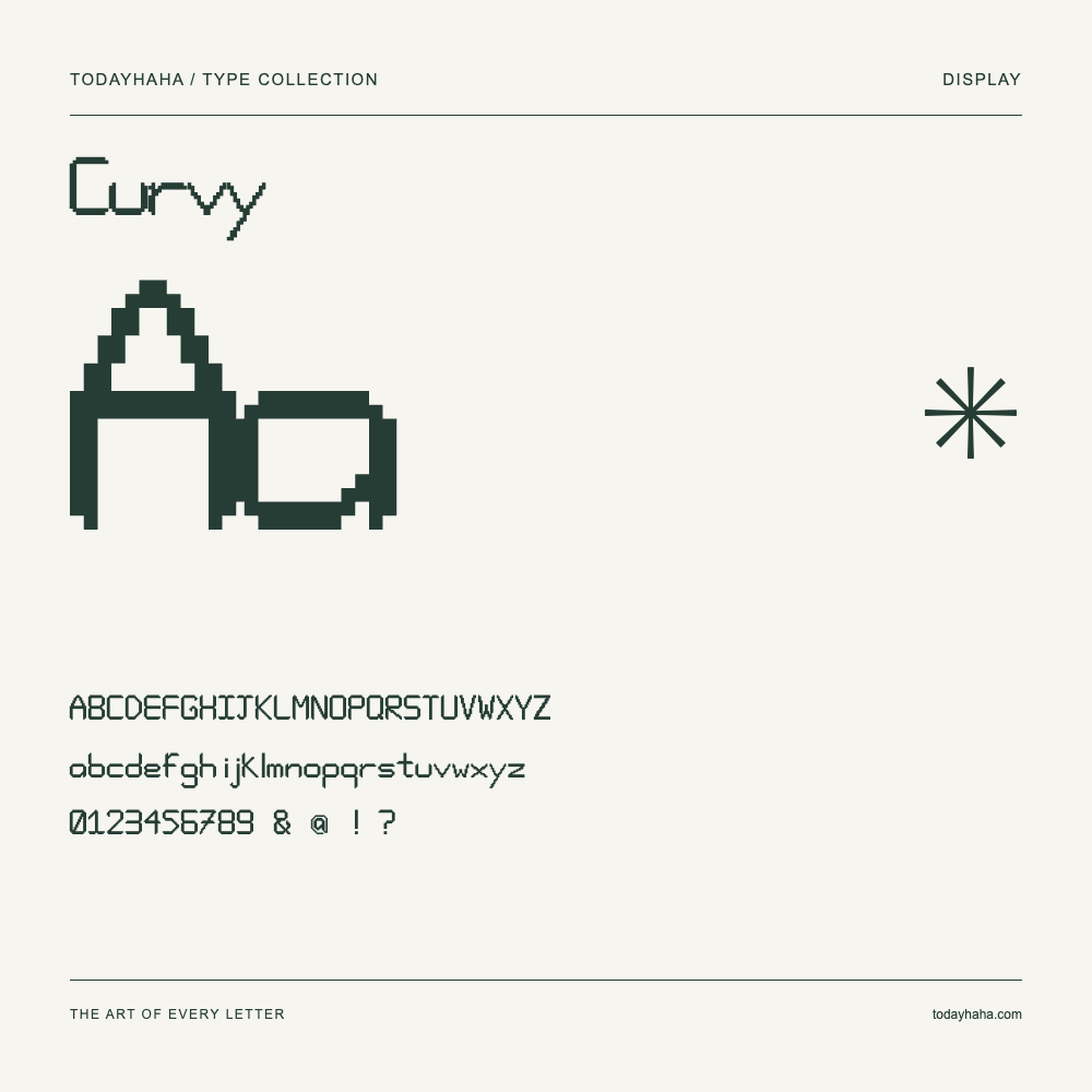 Curvy — Muestra de mayúsculas, minúsculas y números