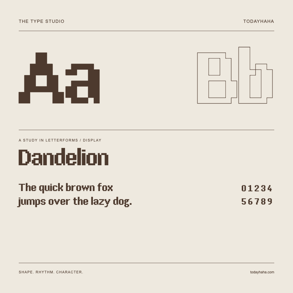 Dandelion — Letterform study with sample sentence and numbers