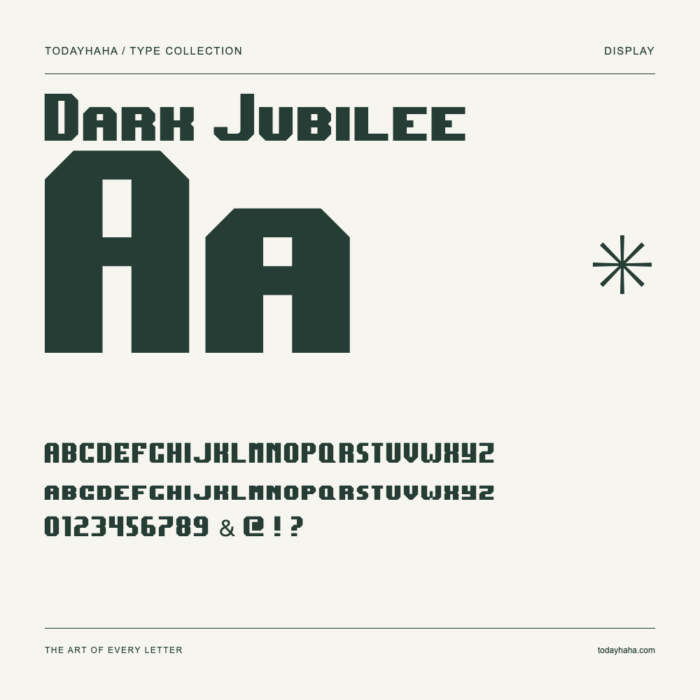 Dark Jubilee — Schriftmuster mit Großbuchstaben, Kleinbuchstaben und Ziffern