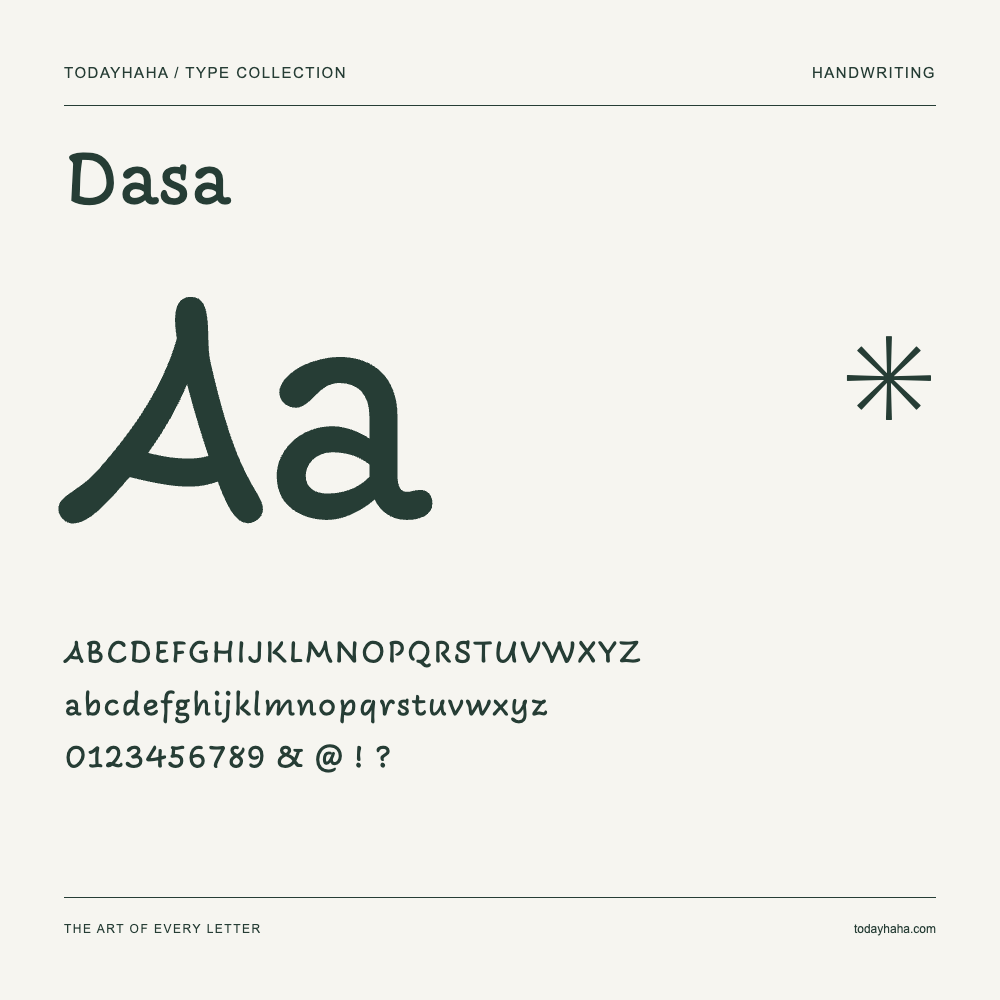 Dasa — Schriftmuster mit Großbuchstaben, Kleinbuchstaben und Ziffern