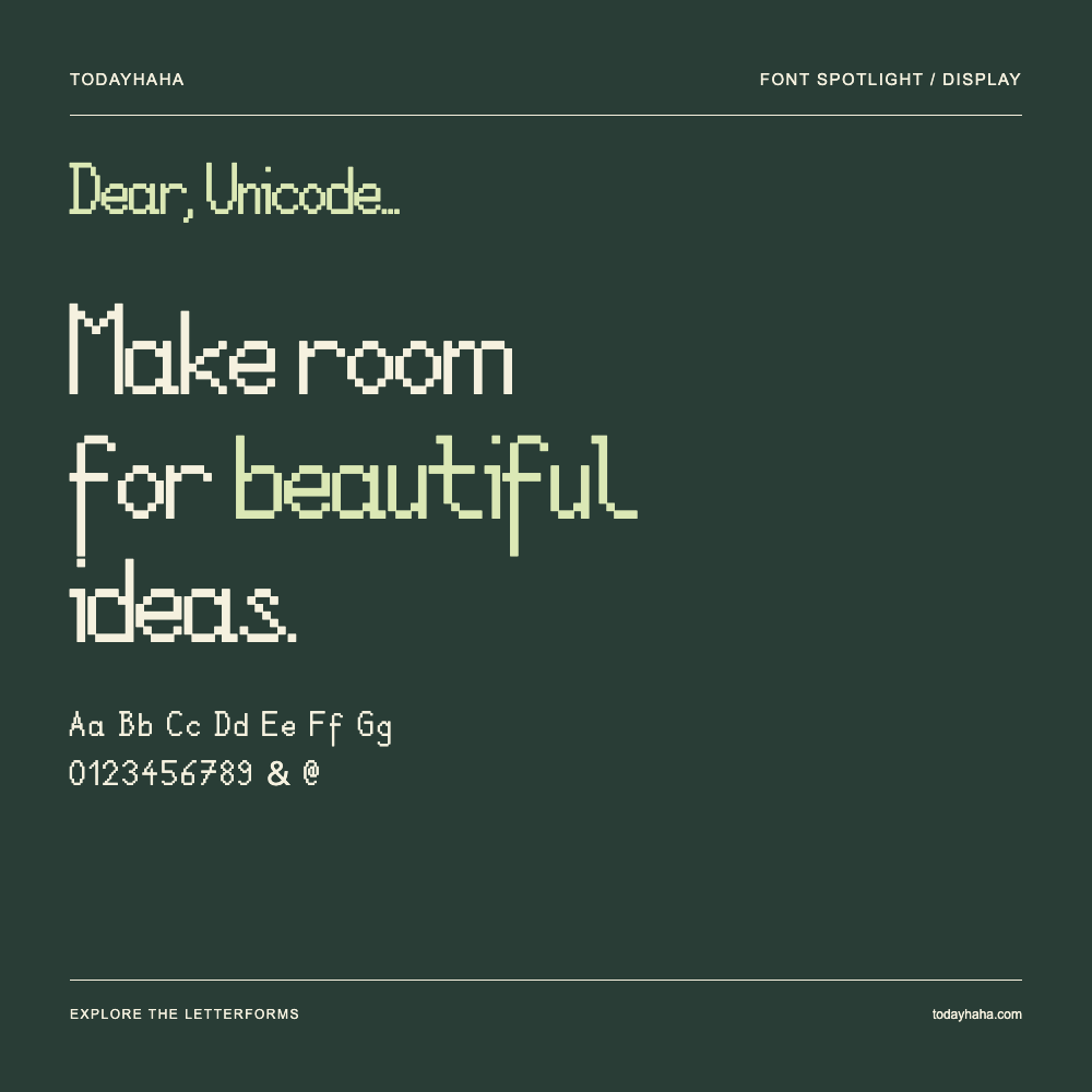 Dear, Unicode... — Póster tipográfico con texto de muestra