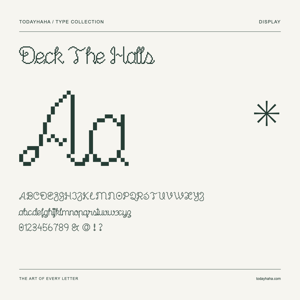 Deck The Halls — Font specimen with uppercase and lowercase letters and numbers