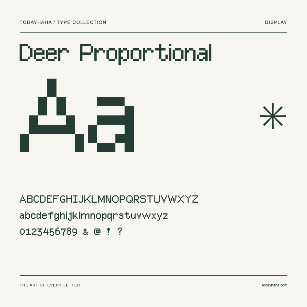Deer Proportional — Spécimen avec majuscules, minuscules et chiffres