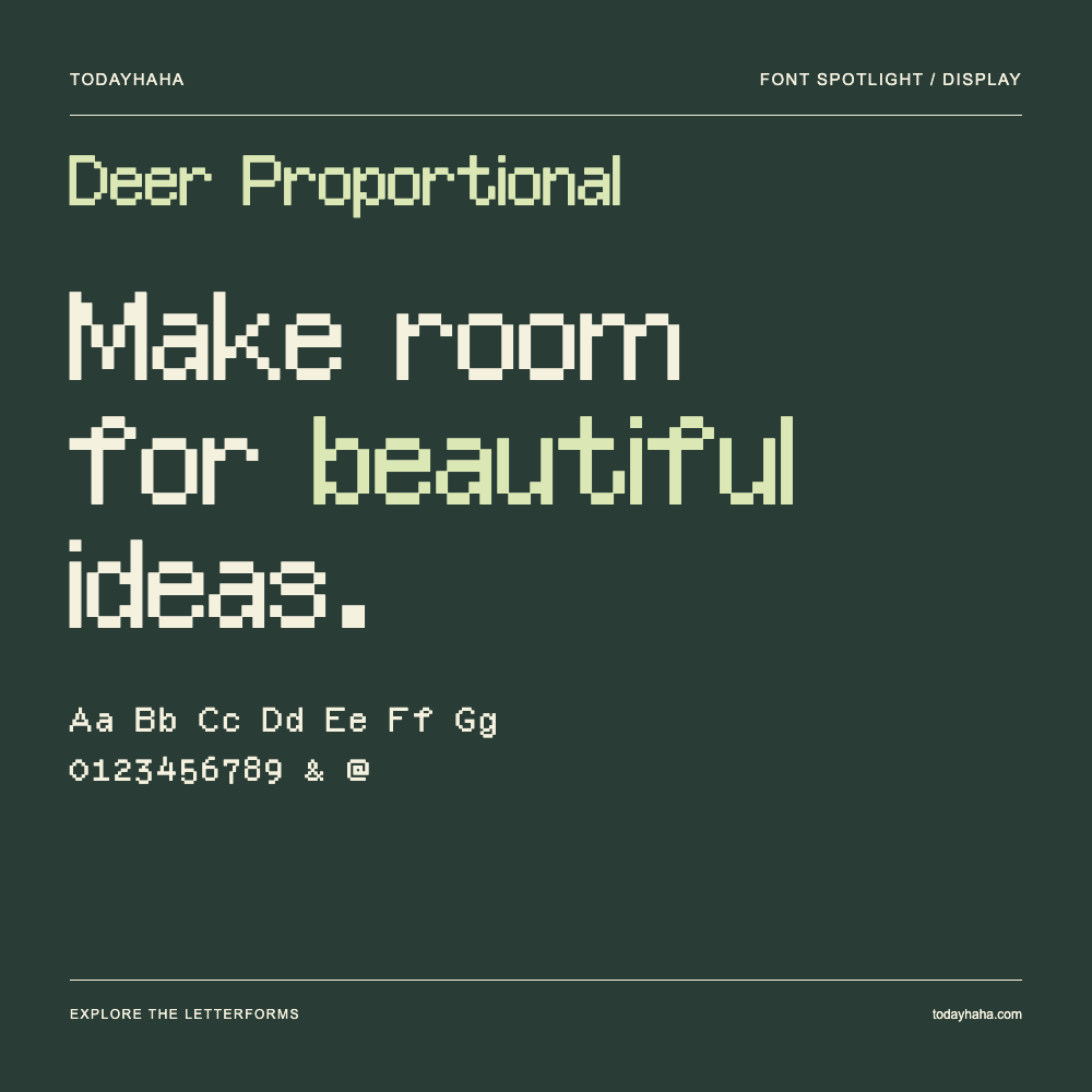 Deer Proportional — Affiche typographique avec exemple de texte
