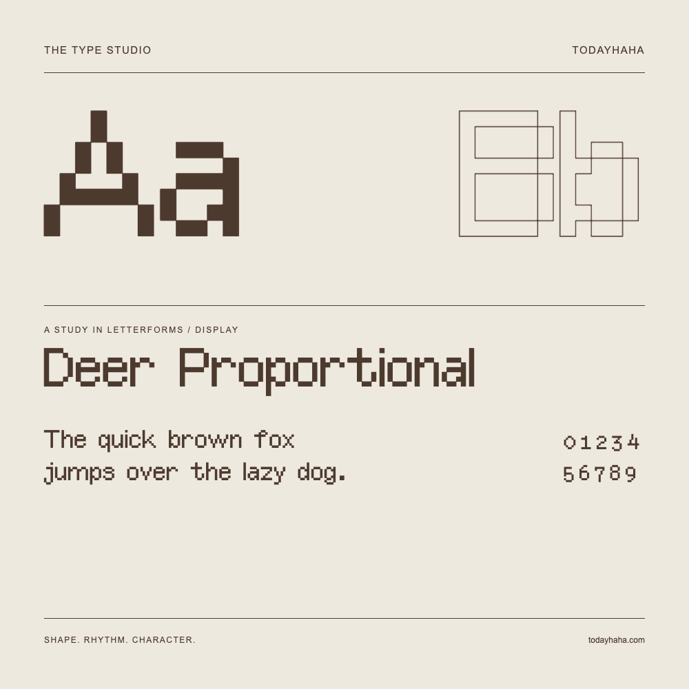 Deer Proportional — Étude des lettres avec une phrase et des chiffres