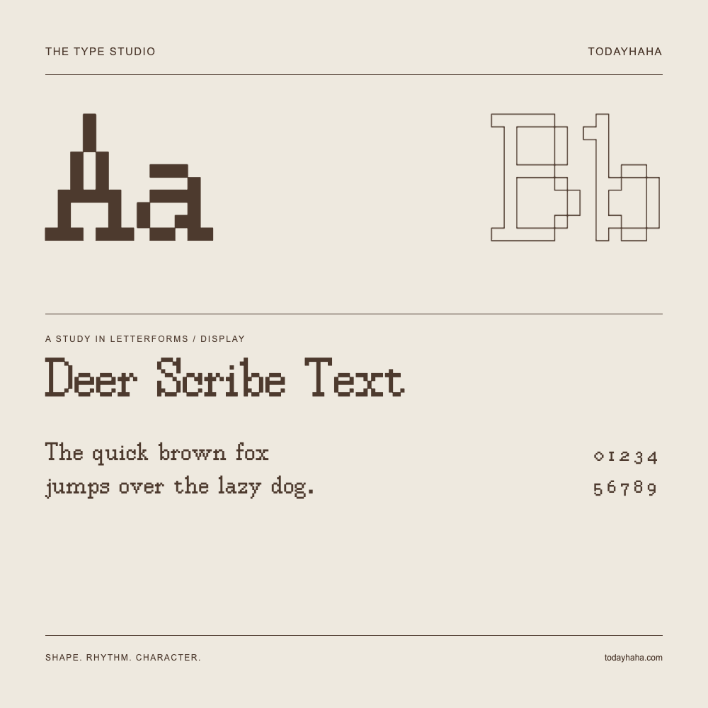 Deer Scribe Text — Buchstabenstudie mit Beispielsatz und Ziffern