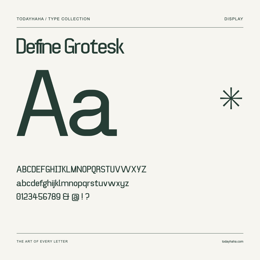 Define Grotesk — Muestra de mayúsculas, minúsculas y números