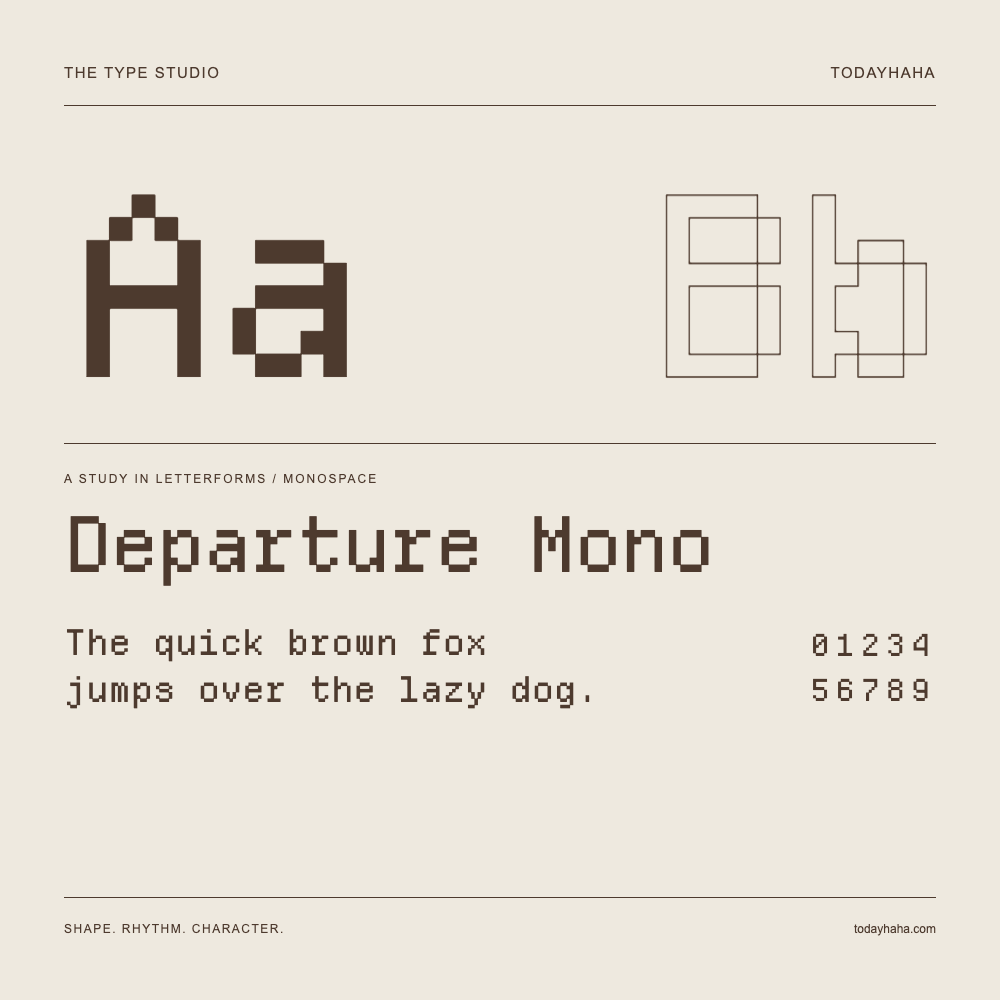 Departure Mono — Estudio de letras con una frase y números