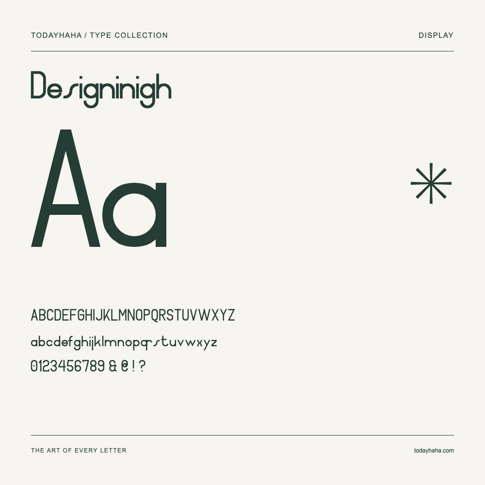 Designinigh — Spécimen avec majuscules, minuscules et chiffres