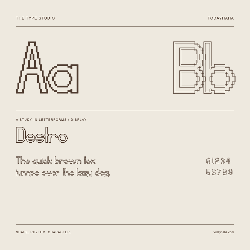 Destro — 字形展示：示例句子与数字