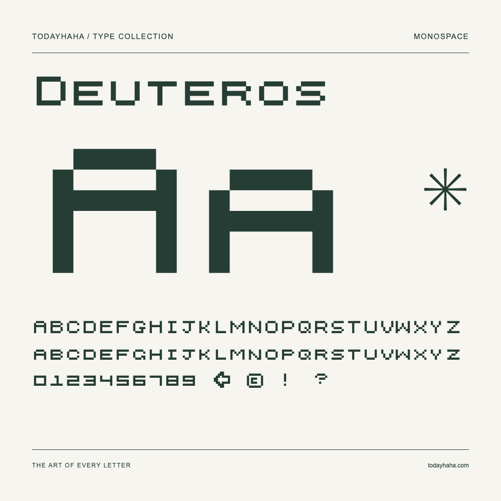 Deuteros — Font specimen with uppercase and lowercase letters and numbers