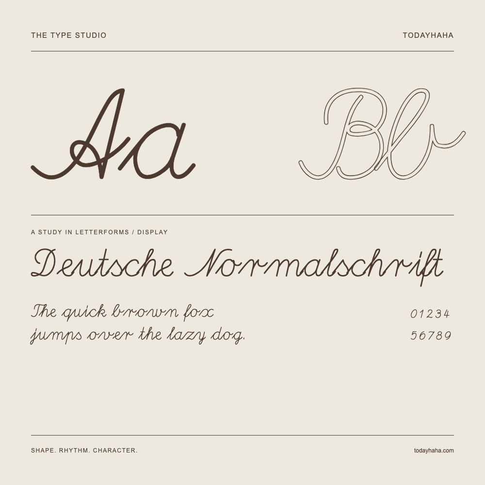 Deutsche Normalschrift — Letterform study with sample sentence and numbers