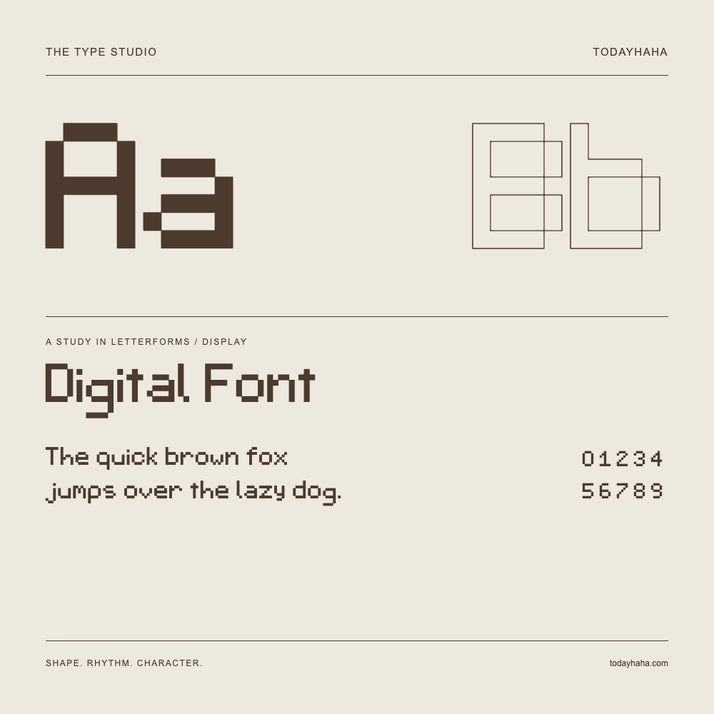 Digital Font — Étude des lettres avec une phrase et des chiffres