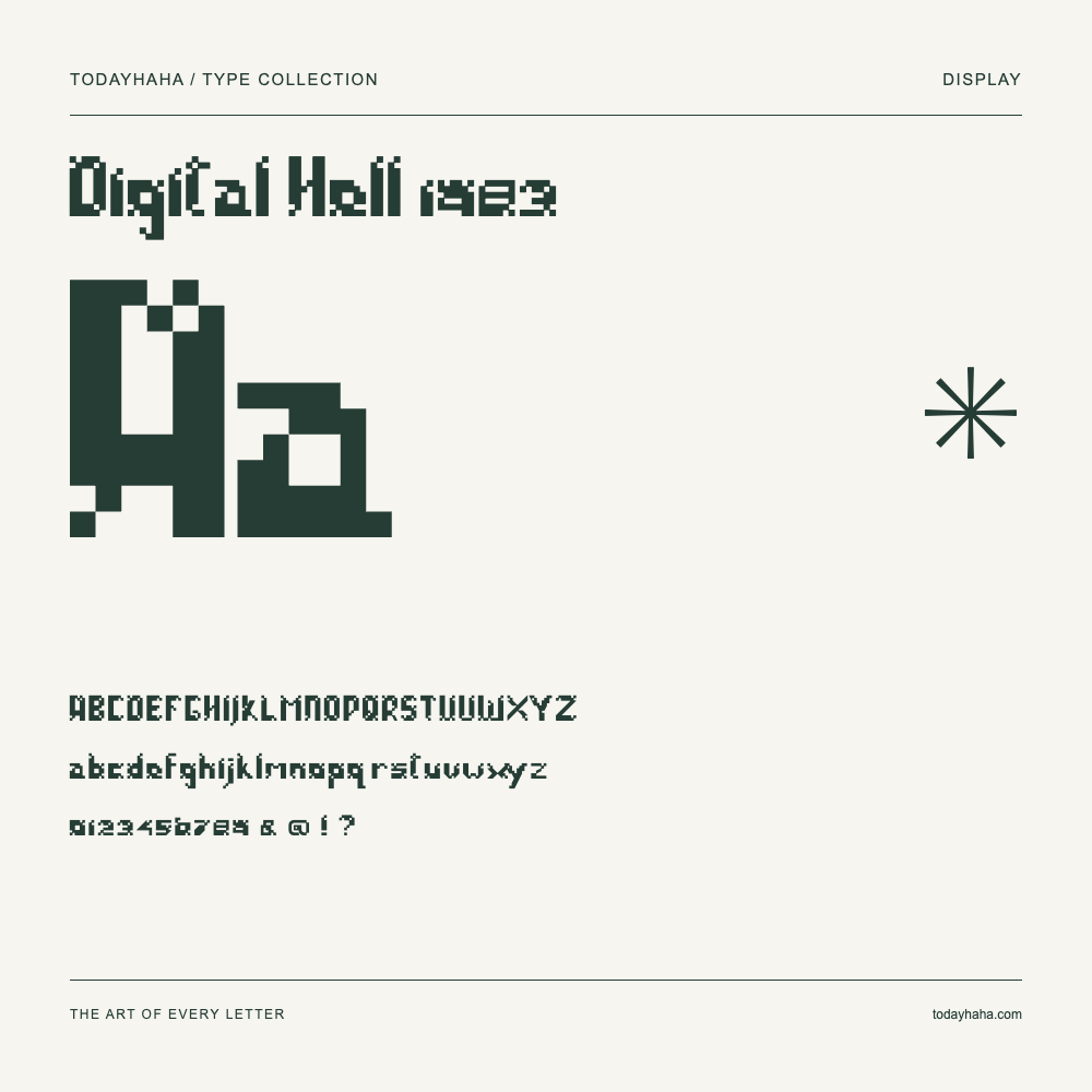 Digital Hell 1983 — Amostra com letras maiúsculas, minúsculas e números