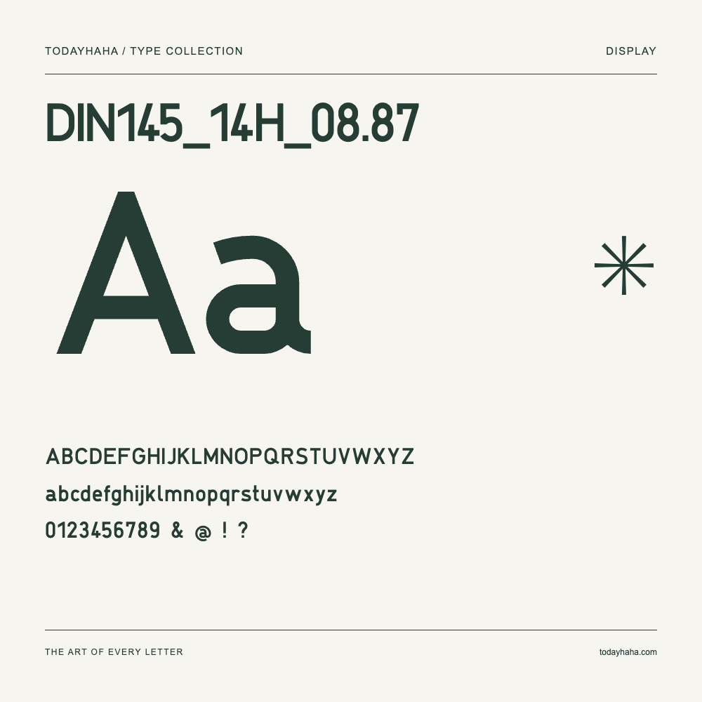 DIN145_14H_08.87 — Font specimen with uppercase and lowercase letters and numbers