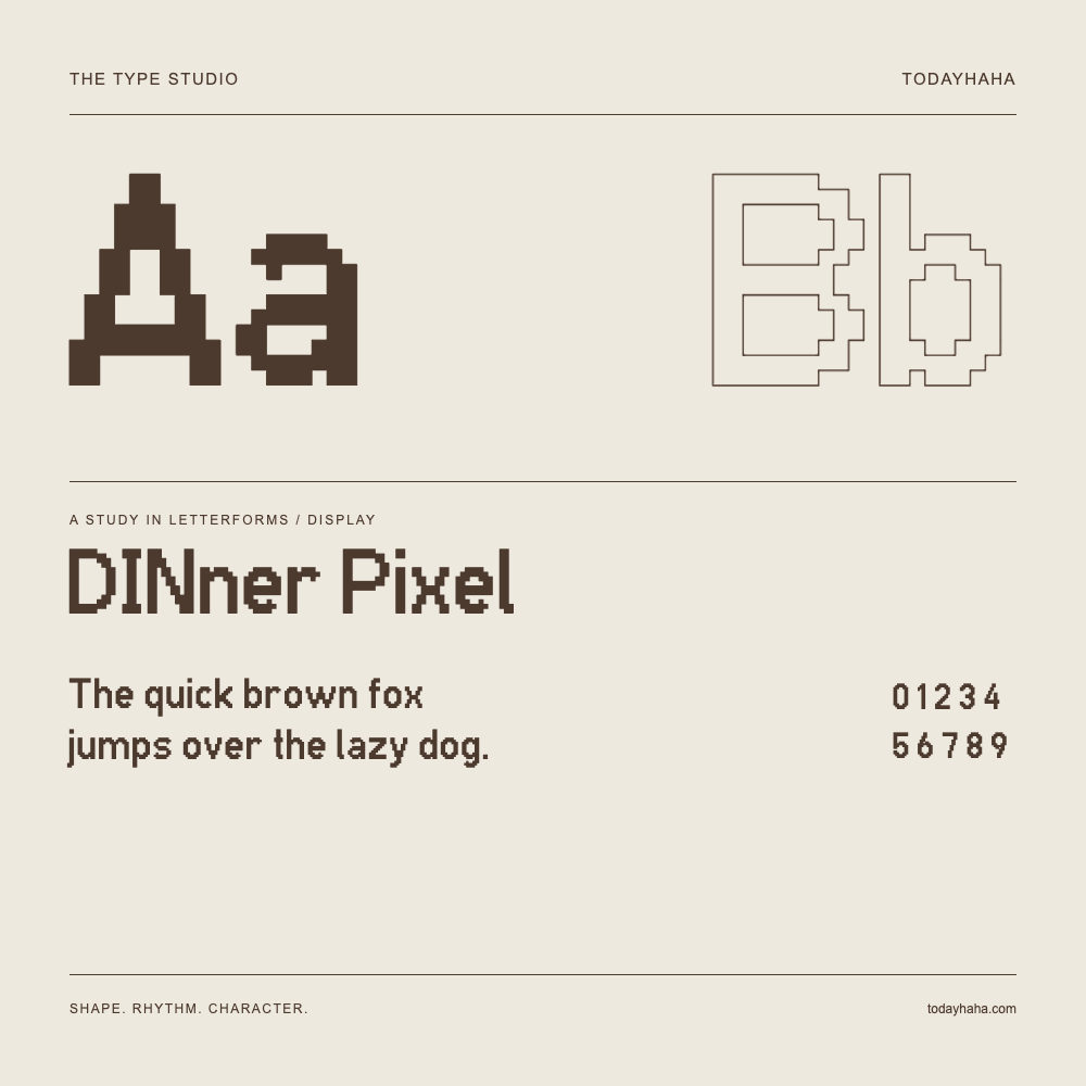 DINner Pixel — Estudio de letras con una frase y números