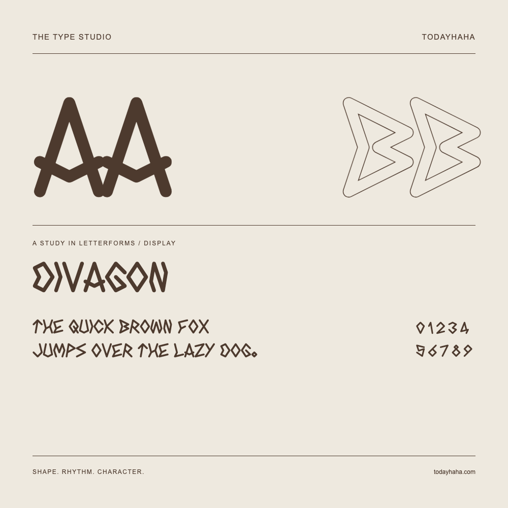 Divagon — 字形展示：示例句子与数字