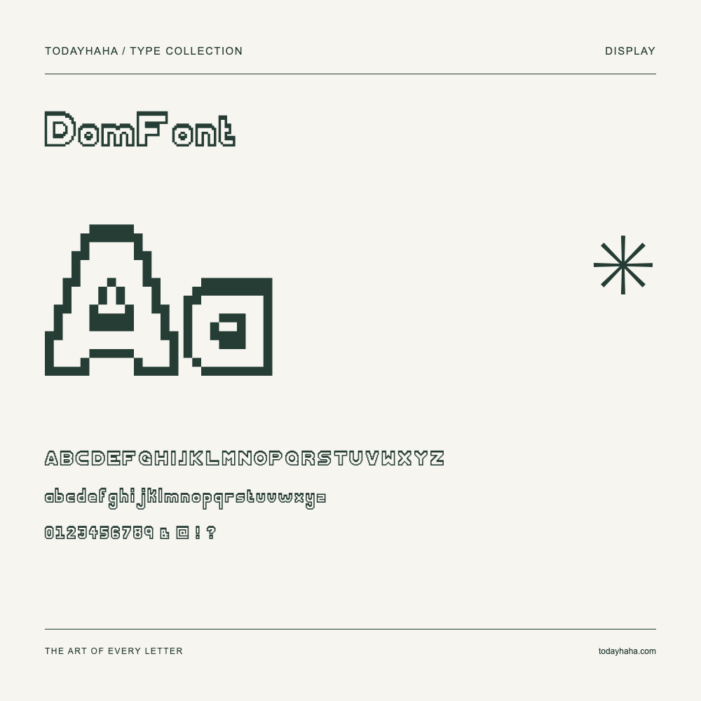 DomFont — Schriftmuster mit Großbuchstaben, Kleinbuchstaben und Ziffern