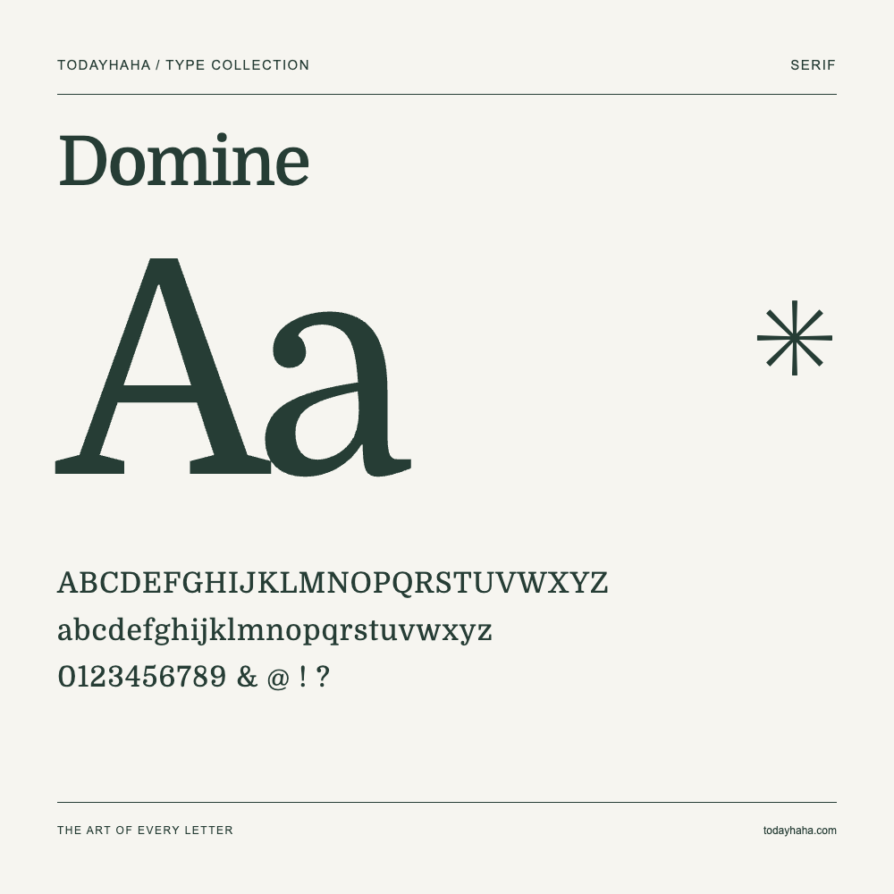 Domine — Font specimen with uppercase and lowercase letters and numbers