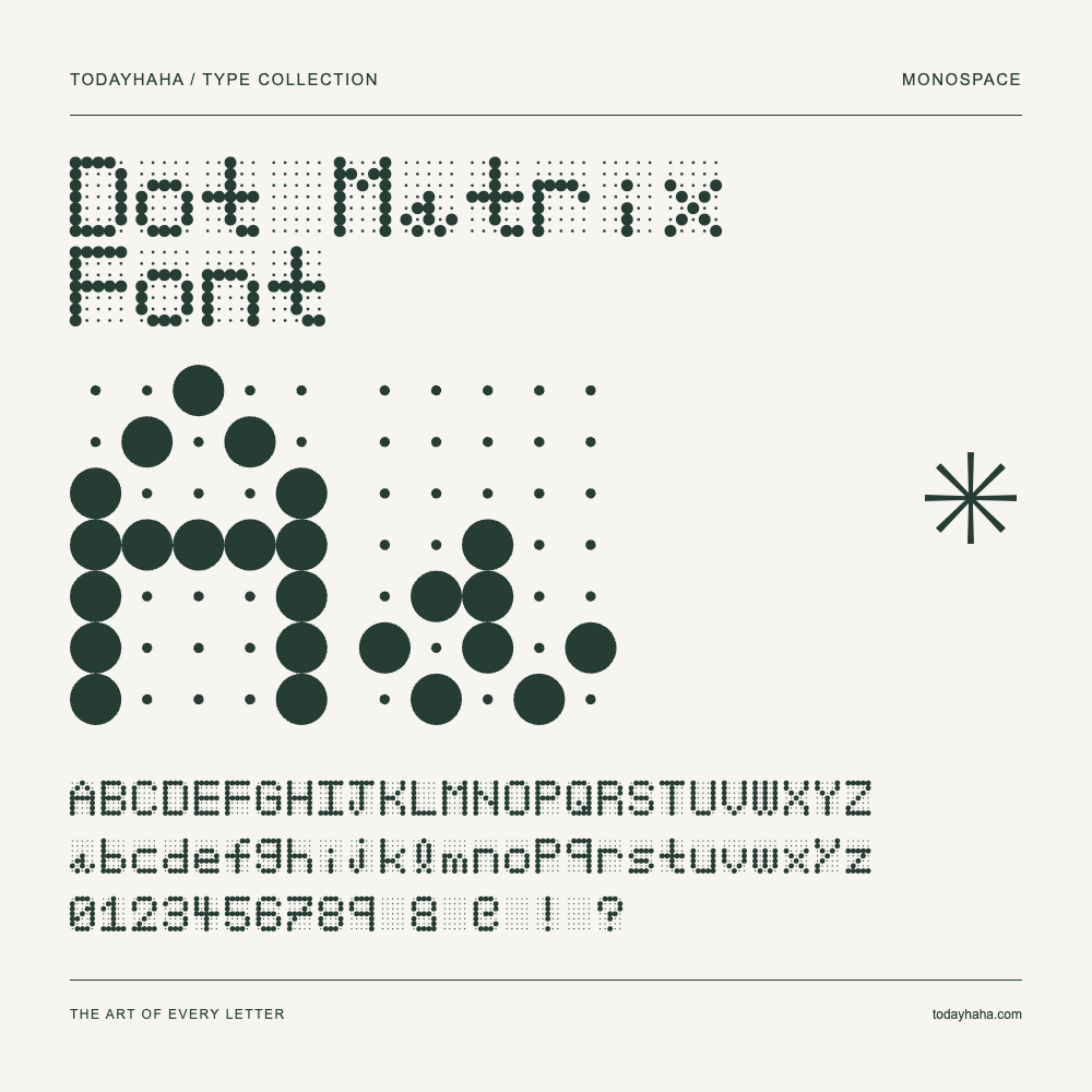 Dot Matrix Font — Muestra de mayúsculas, minúsculas y números