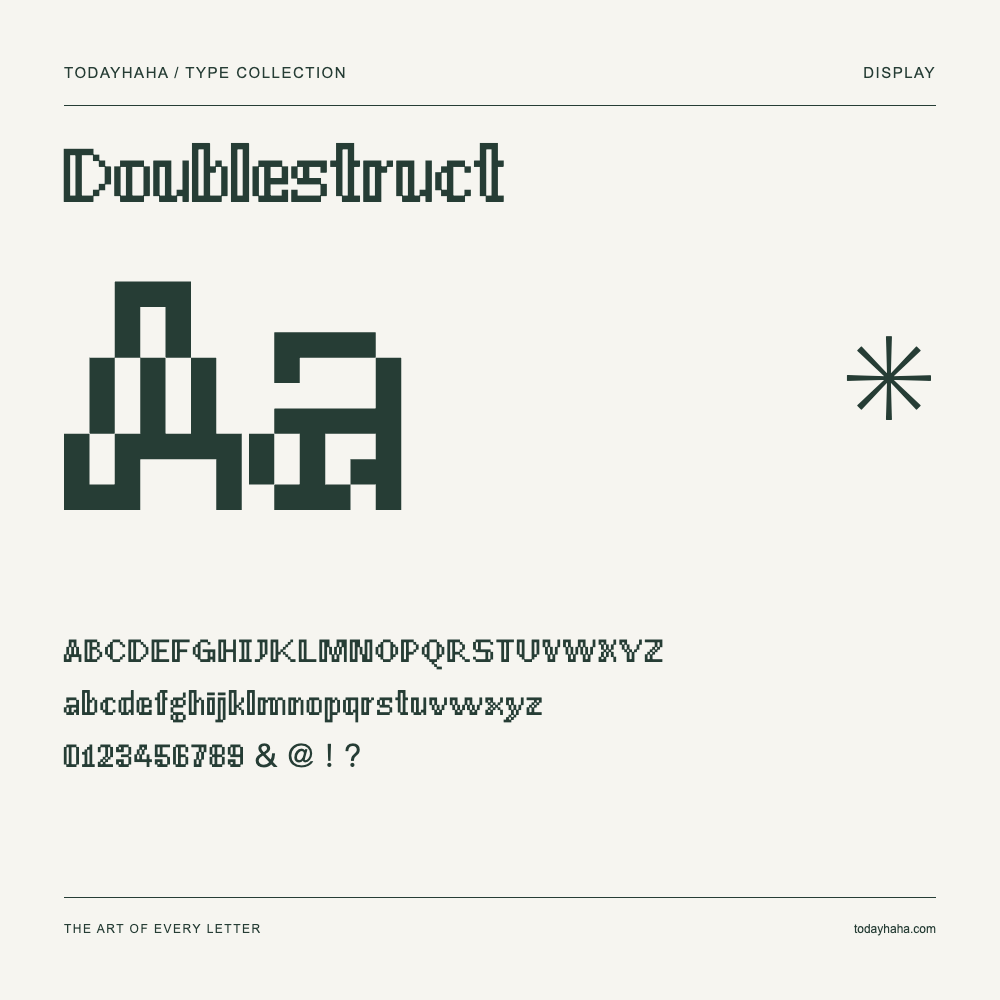 Doublestruct — Schriftmuster mit Großbuchstaben, Kleinbuchstaben und Ziffern