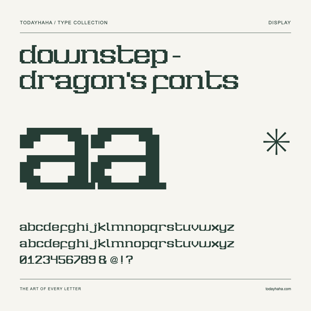 downstep - Dragon's Fonts — Amostra com letras maiúsculas, minúsculas e números