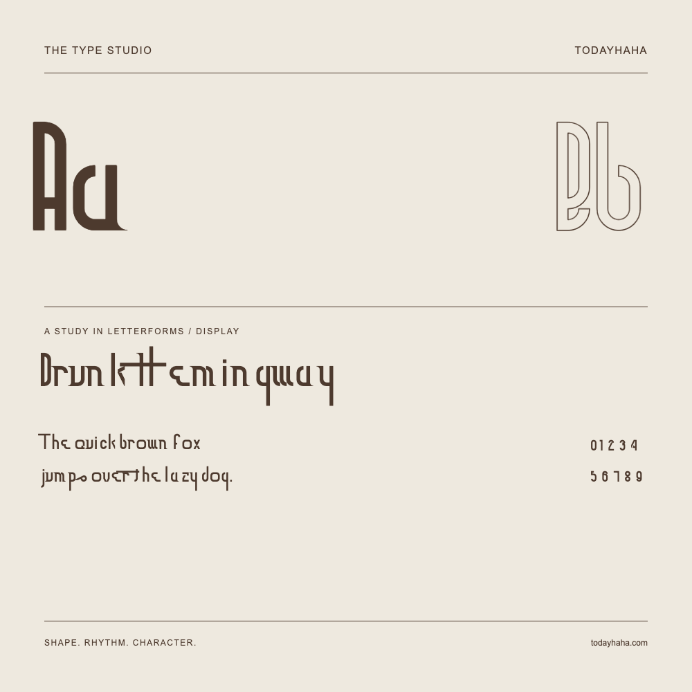 Drunk Hemingway — Buchstabenstudie mit Beispielsatz und Ziffern