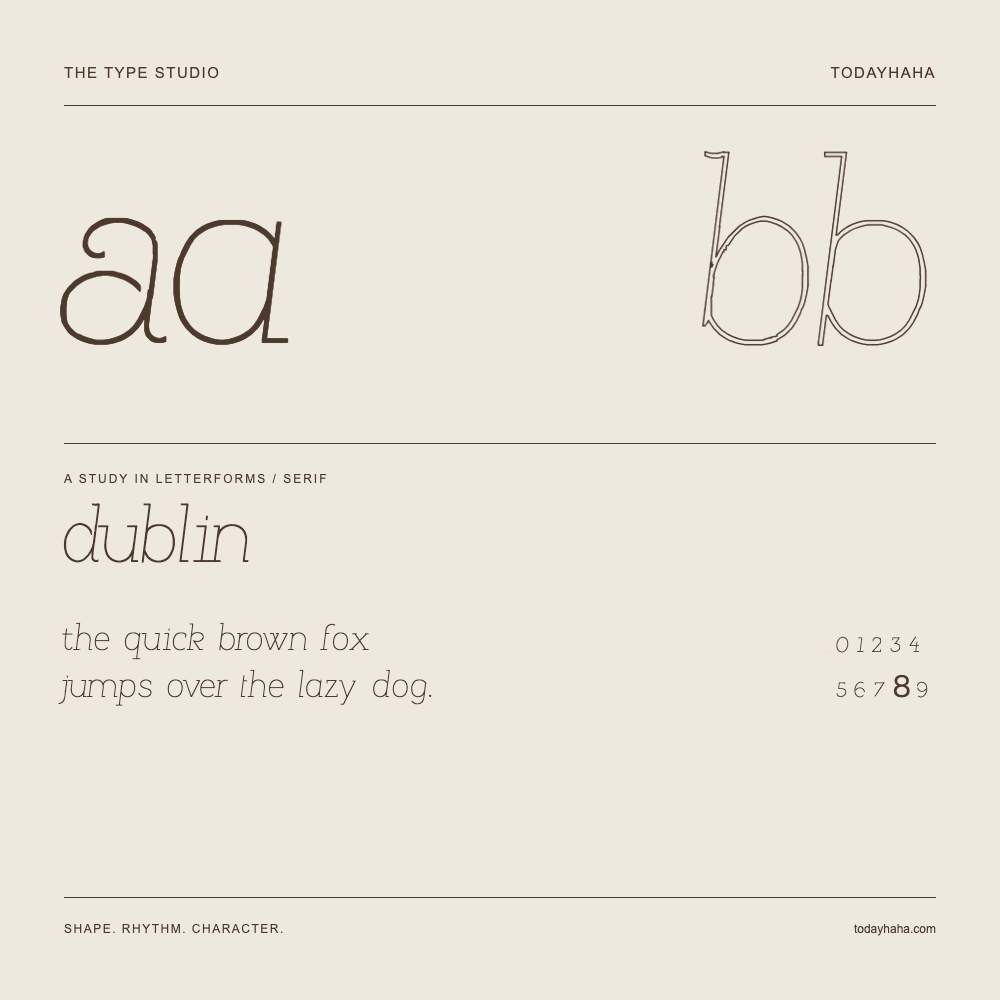 Dublin — Letterform study with sample sentence and numbers