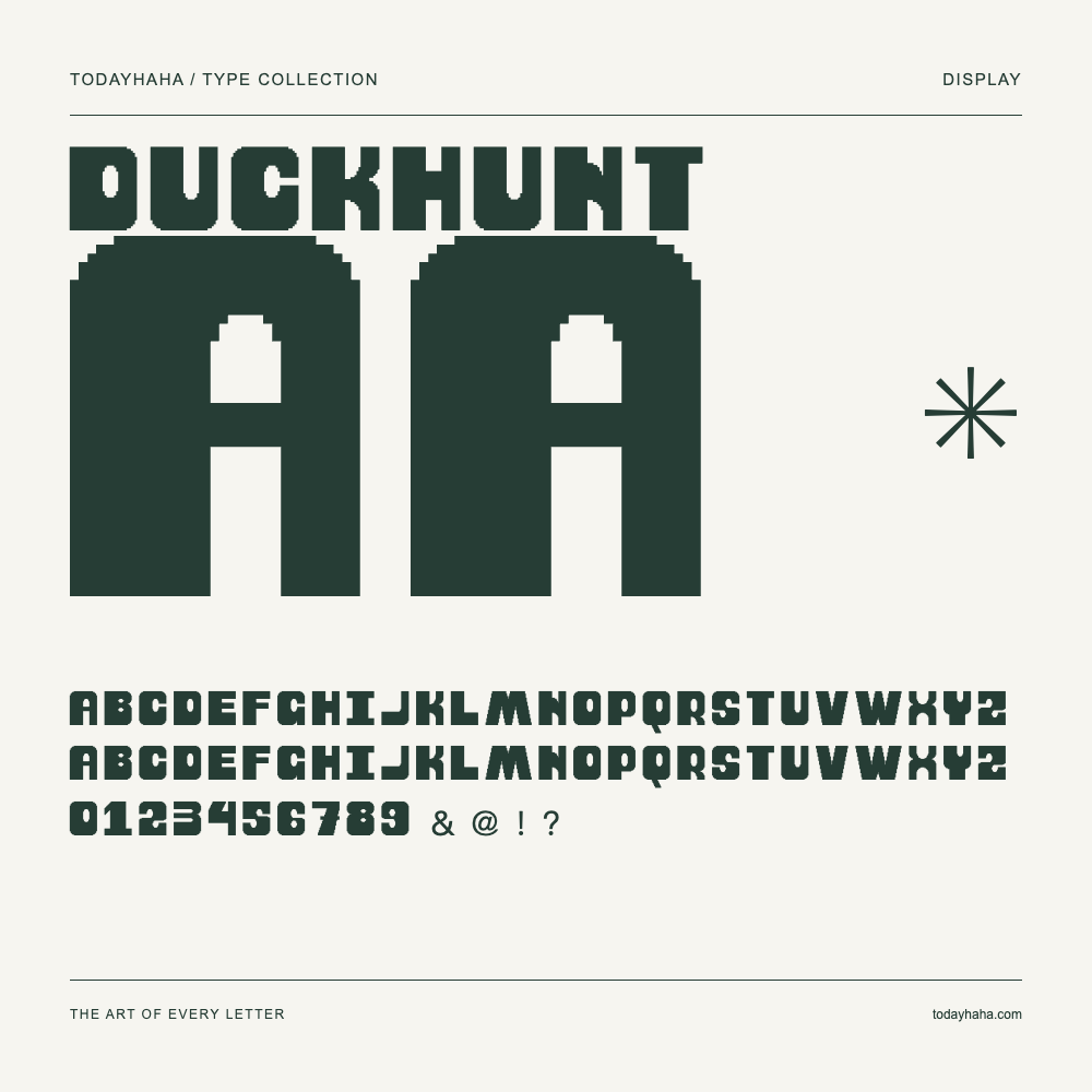 DuckHunt — Schriftmuster mit Großbuchstaben, Kleinbuchstaben und Ziffern