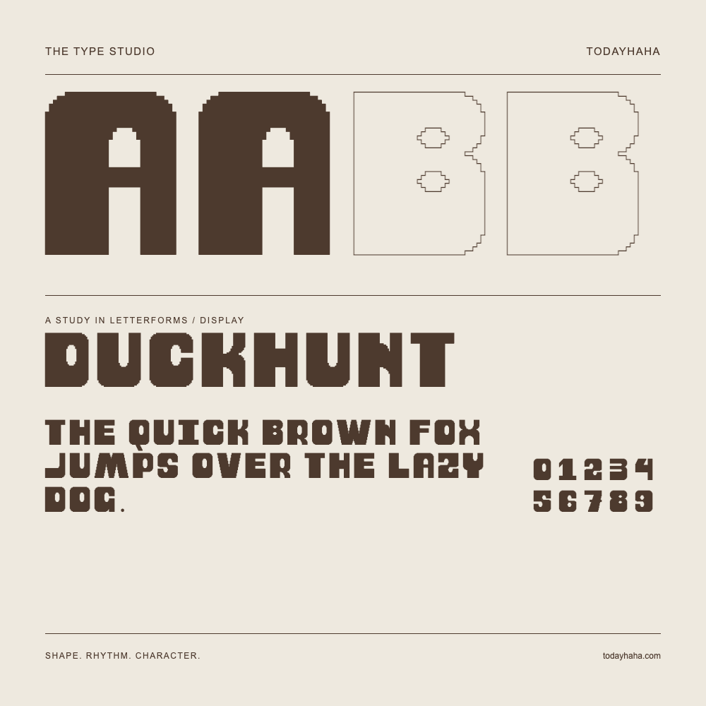 DuckHunt — Buchstabenstudie mit Beispielsatz und Ziffern