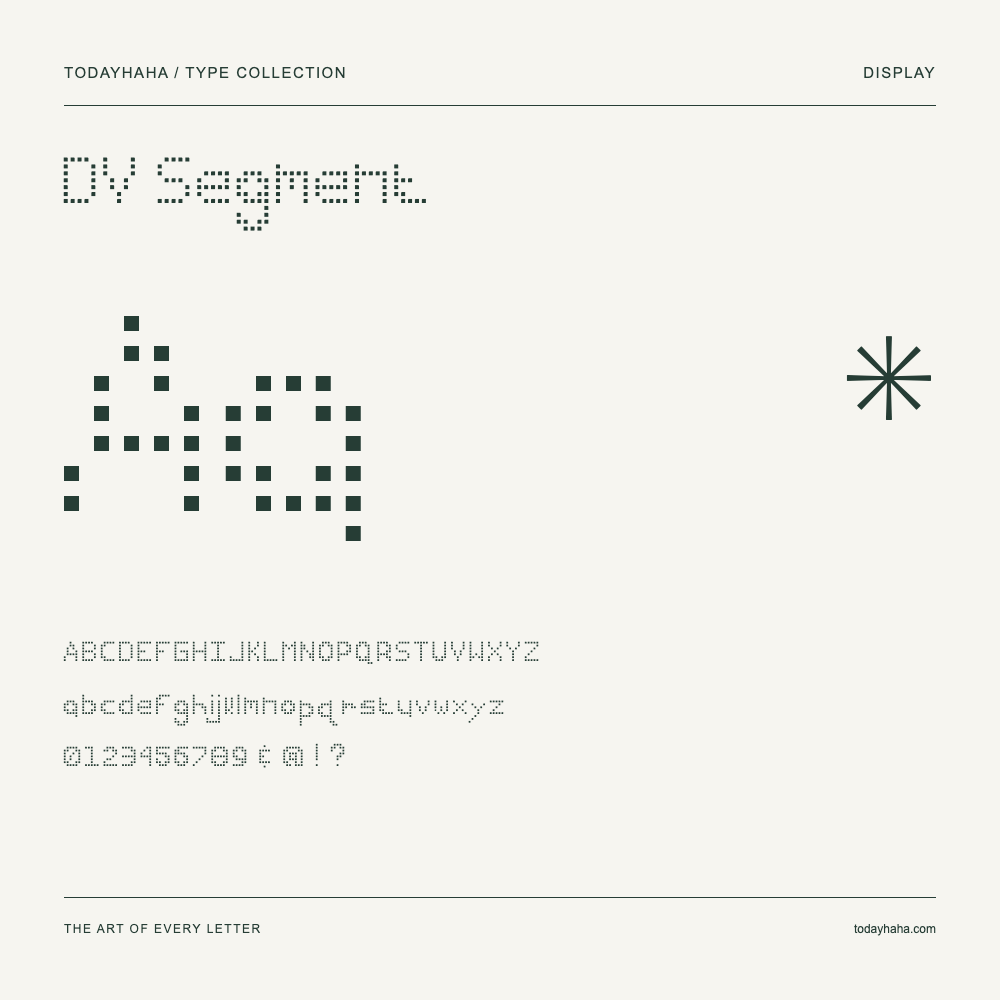 DV Segment — Font specimen with uppercase and lowercase letters and numbers
