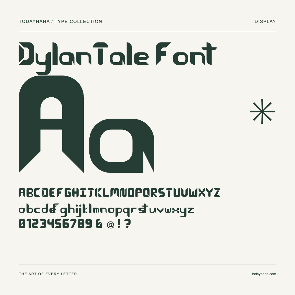 DylanTale Font — Font specimen with uppercase and lowercase letters and numbers