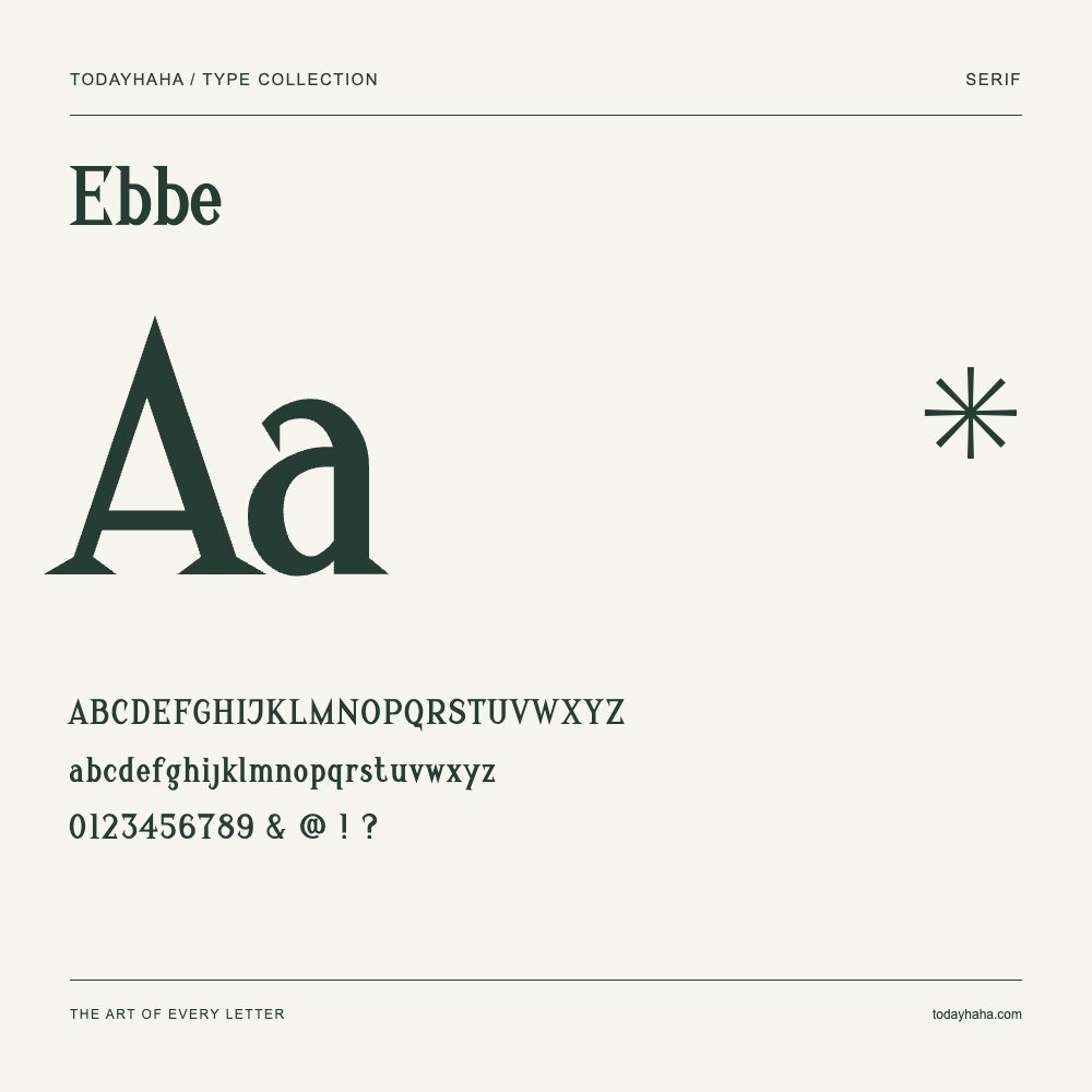 Ebbe — Muestra de mayúsculas, minúsculas y números