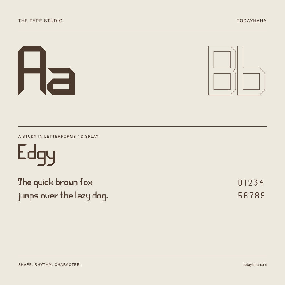 Edgy — Buchstabenstudie mit Beispielsatz und Ziffern